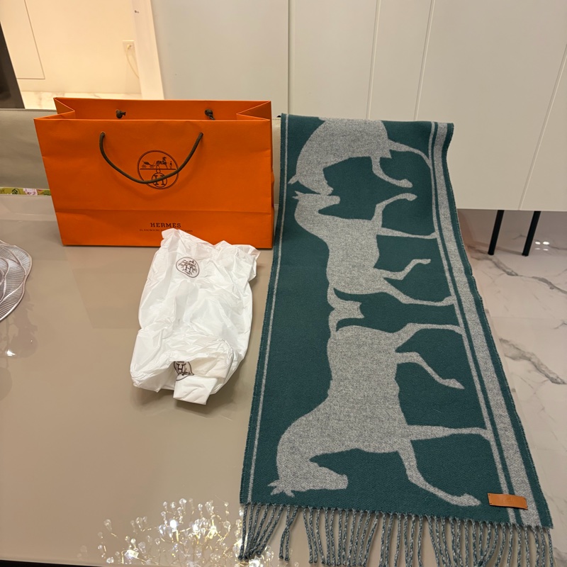 Hermes 100%cachemire雙面配色長圍巾-0