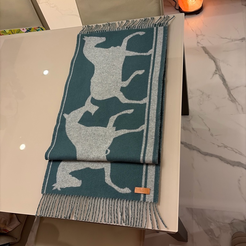 Hermes 100%cachemire雙面配色長圍巾-6