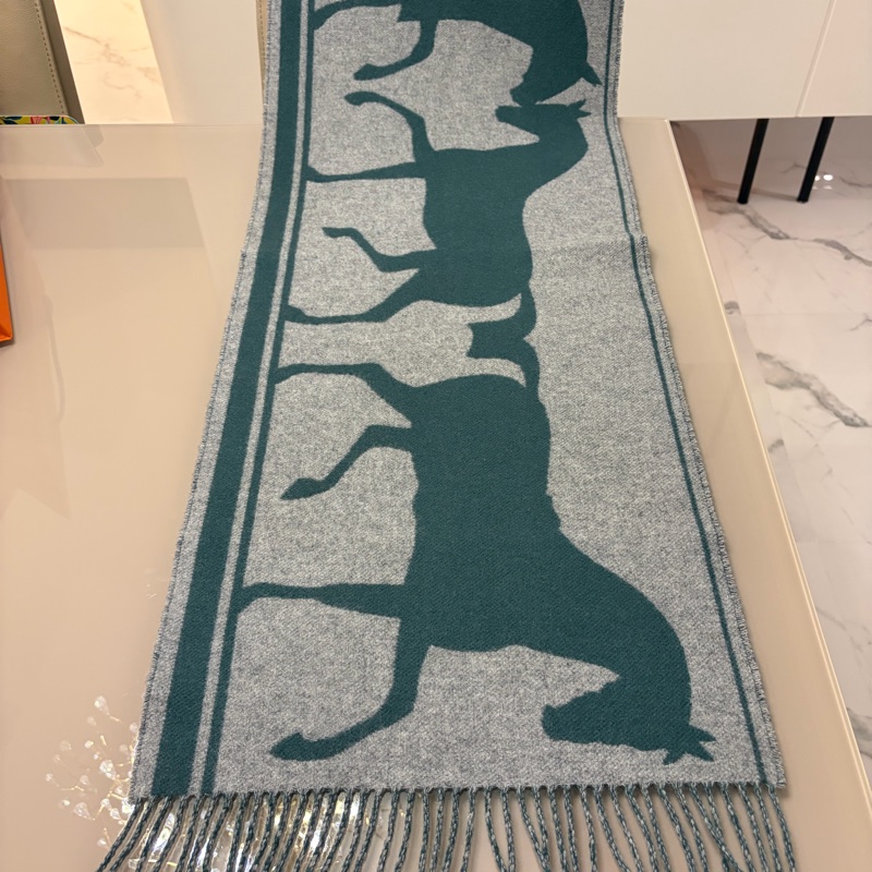 Hermes 100%cachemire雙面配色長圍巾-8