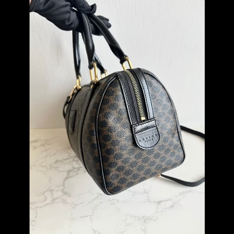 【LA LUNE】絕版中古包 Celine黑色老花波士頓 單肩包 側背包 斜背包 復古包-2