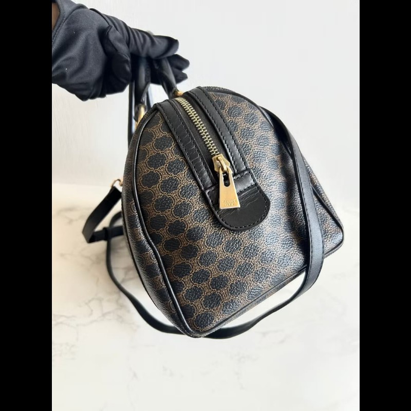 【LA LUNE】絕版中古包 Celine黑色老花波士頓 單肩包 側背包 斜背包 復古包-5