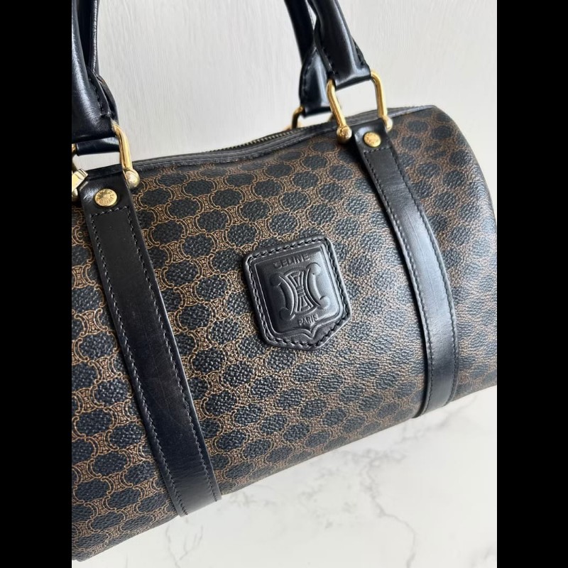 【LA LUNE】絕版中古包 Celine黑色老花波士頓 單肩包 側背包 斜背包 復古包-6