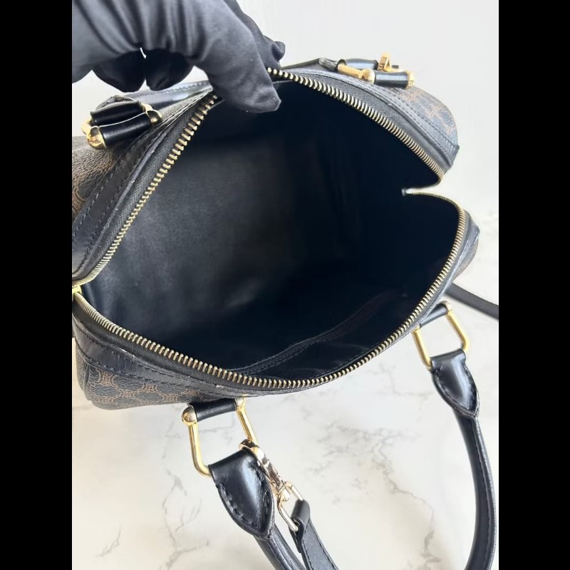 【LA LUNE】絕版中古包 Celine黑色老花波士頓 單肩包 側背包 斜背包 復古包-7