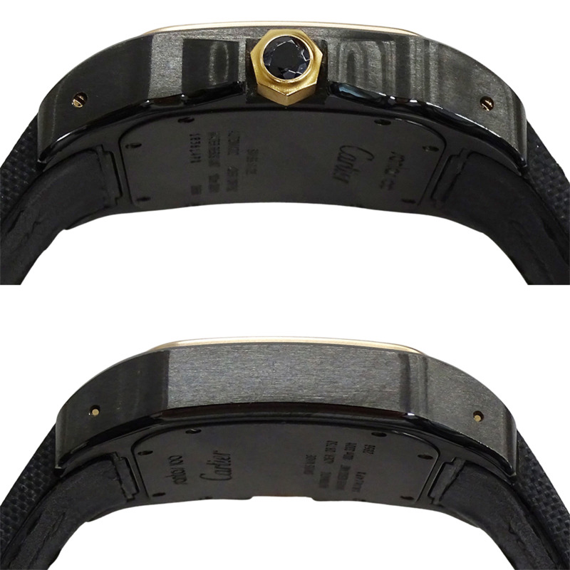 卡地亞男士腕錶，Santos 100 LM，自動機芯，不鏽鋼（SS），玫瑰金（750PG），尼龍皮錶帶，W2020009，黑色，拋光。-2