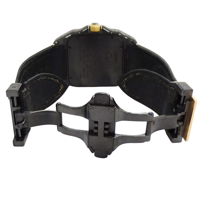 卡地亞男士腕錶，Santos 100 LM，自動機芯，不鏽鋼（SS），玫瑰金（750PG），尼龍皮錶帶，W2020009，黑色，拋光。-3