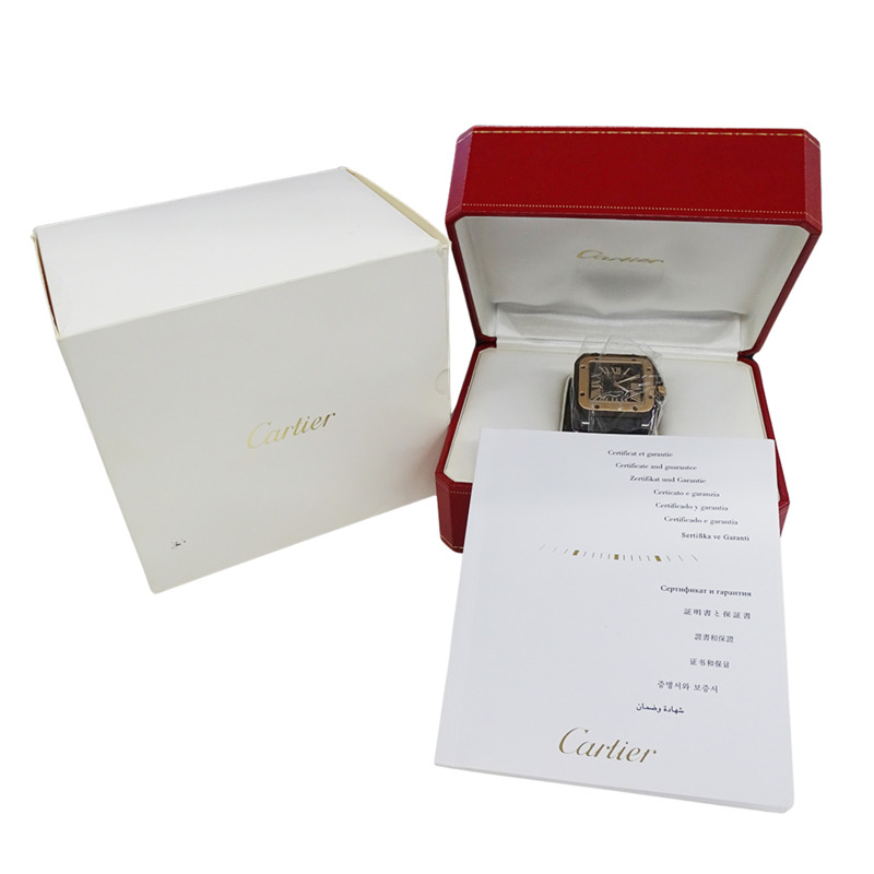 卡地亞男士腕錶，Santos 100 LM，自動機芯，不鏽鋼（SS），玫瑰金（750PG），尼龍皮錶帶，W2020009，黑色，拋光。-6