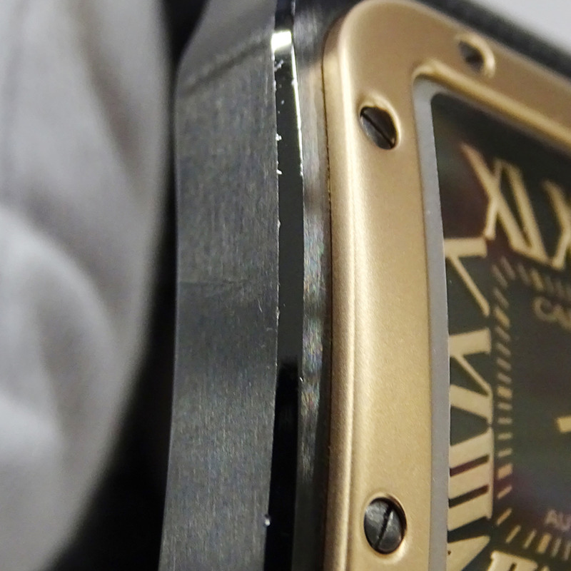 卡地亞男士腕錶，Santos 100 LM，自動機芯，不鏽鋼（SS），玫瑰金（750PG），尼龍皮錶帶，W2020009，黑色，拋光。-13