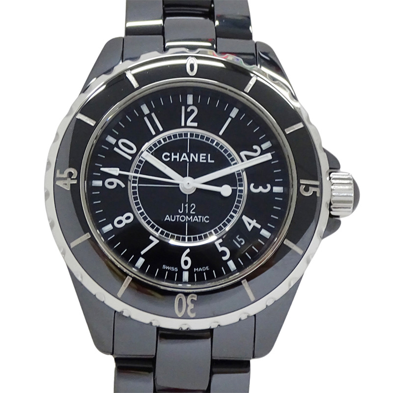 香奈兒 J12 男士自動日期腕錶，不鏽鋼 (SS) 錶殼搭配黑色陶瓷錶殼，型號 H0685，拋光。-1