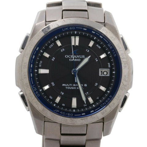 卡西歐 Oceanus 經典系列 OCWT100 黑銀鈦金屬男士模擬腕錶
