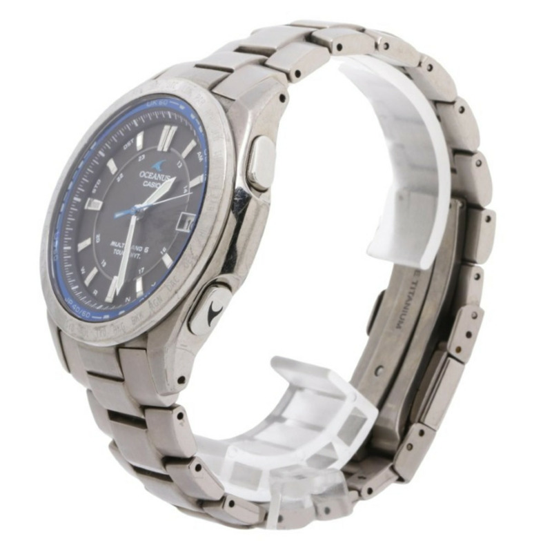卡西歐 Oceanus 經典系列 OCWT100 黑銀鈦金屬男士模擬腕錶-1