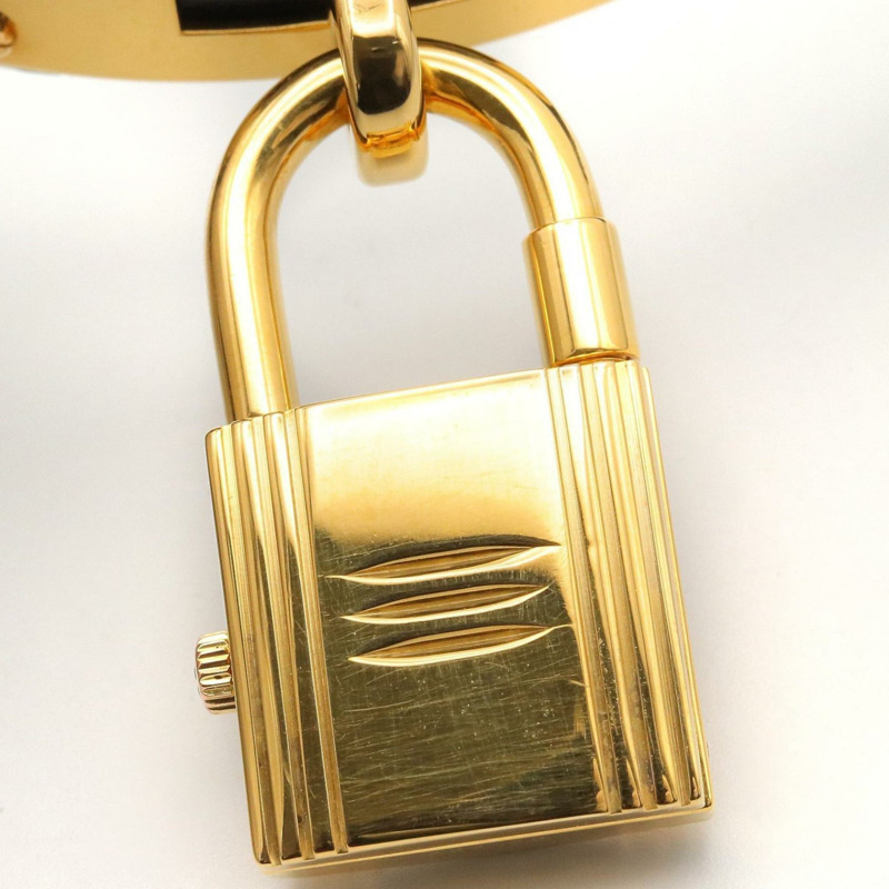 愛馬仕 Kelly 女士腕錶,鍍金 (GP),皮革錶帶,黑色,KE1.201-5