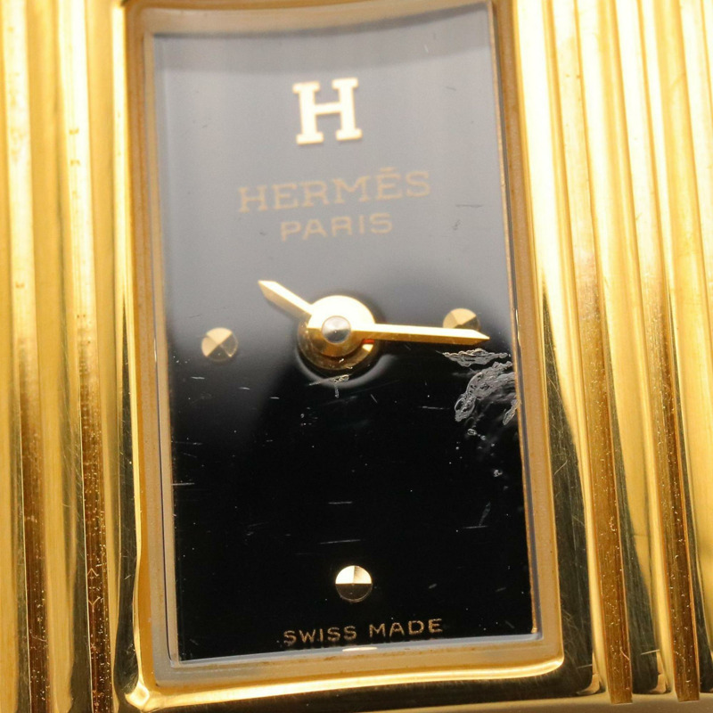 愛馬仕 Kelly 女士腕錶,鍍金 (GP),皮革錶帶,黑色,KE1.201-8