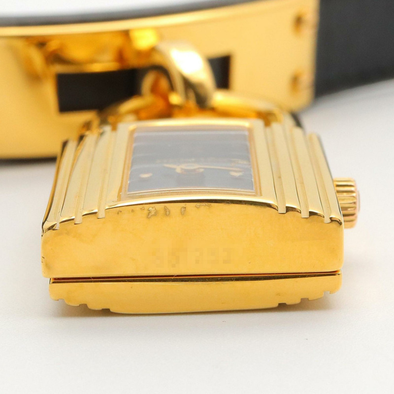 愛馬仕 Kelly 女士腕錶,鍍金 (GP),皮革錶帶,黑色,KE1.201-10