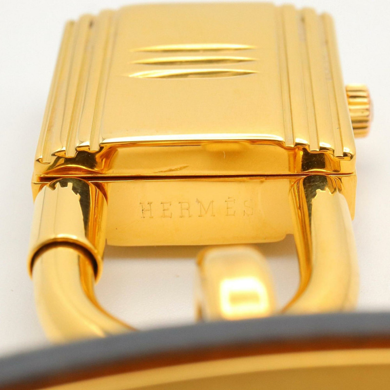 愛馬仕 Kelly 女士腕錶,鍍金 (GP),皮革錶帶,黑色,KE1.201-11