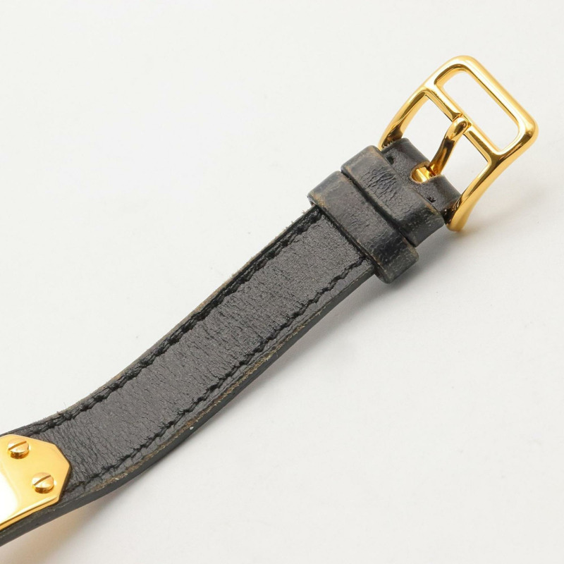 愛馬仕 Kelly 女士腕錶,鍍金 (GP),皮革錶帶,黑色,KE1.201-12