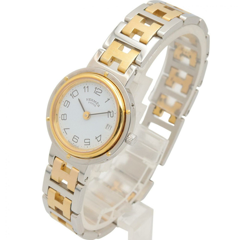 愛馬仕 Clipper 系列腕錶，鍍金不鏽鋼材質，女士款，白色，CL2.440-1