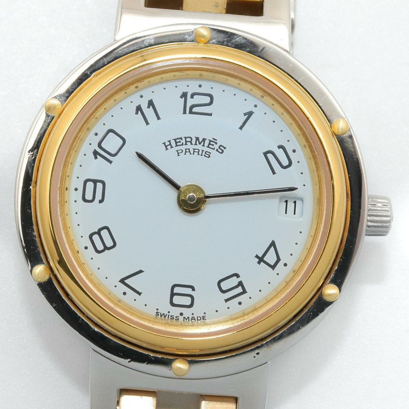 愛馬仕 Clipper 系列腕錶，鍍金不鏽鋼材質，女士款，白色，CL2.440-2