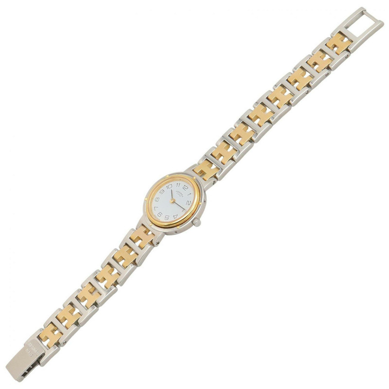 愛馬仕 Clipper 系列腕錶，鍍金不鏽鋼材質，女士款，白色，CL2.440-3