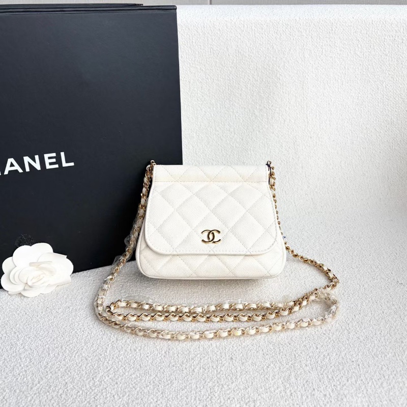 Chanel小廢包 米白色 金扣 荔枝皮15*12*6 98新配件塵袋-2