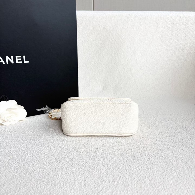 Chanel小廢包 米白色 金扣 荔枝皮15*12*6 98新配件塵袋-4