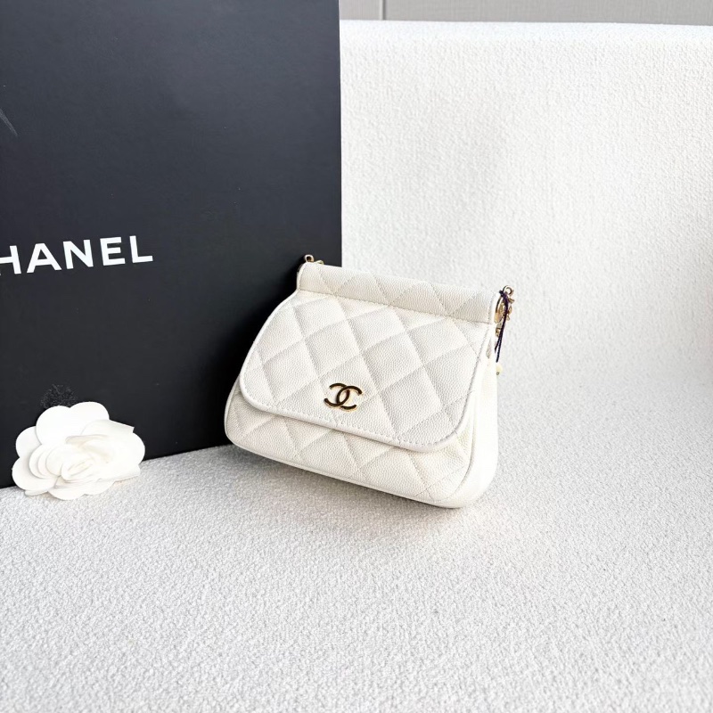 Chanel小廢包 米白色 金扣 荔枝皮15*12*6 98新配件塵袋-5
