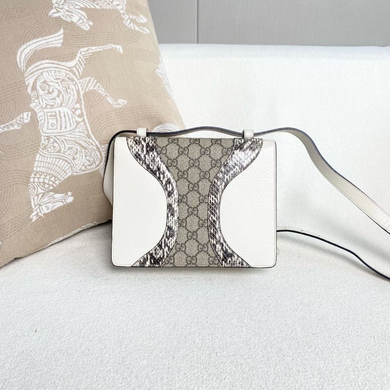 Gucci Osiride系列拼皮虎頭包白色牛皮拼老花拼蛇皮 22*17*6.5  98新配件肩帶 塵袋-7