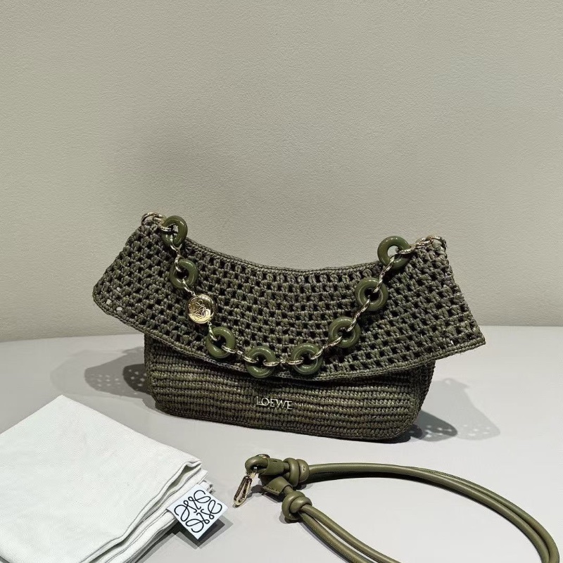 LOEWE 25新款 Ola 墨綠色 中號26*13*9cm 99新配件塵袋-6