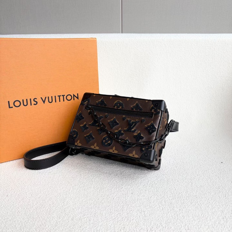 LV SoftTrunk老花植絨軟盒子包 經典老花拼黑 磨砂黑扣  19*12*8 98新配件盒子 塵袋 說明書-3