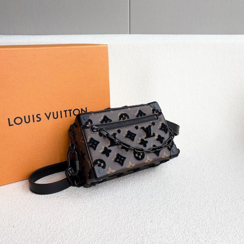 LV SoftTrunk老花植絨軟盒子包 經典老花拼黑 磨砂黑扣  19*12*8 98新配件盒子 塵袋 說明書-5