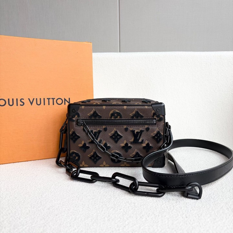 LV SoftTrunk老花植絨軟盒子包 經典老花拼黑 磨砂黑扣  19*12*8 98新配件盒子 塵袋 說明書-6