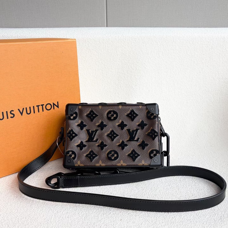 LV SoftTrunk老花植絨軟盒子包 經典老花拼黑 磨砂黑扣  19*12*8 98新配件盒子 塵袋 說明書-7