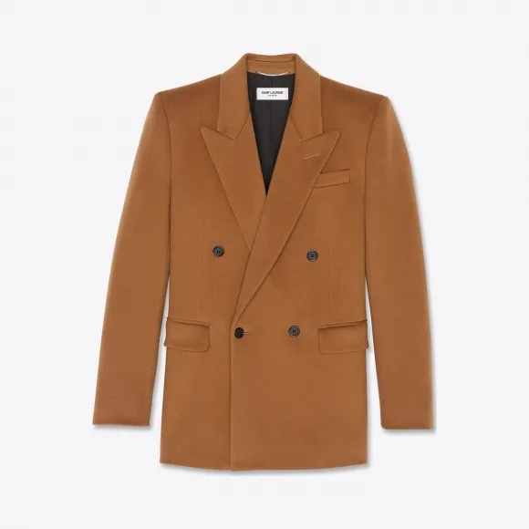 Saint Laurent camel brown wool double breasted jacket 46 西裝外套-0