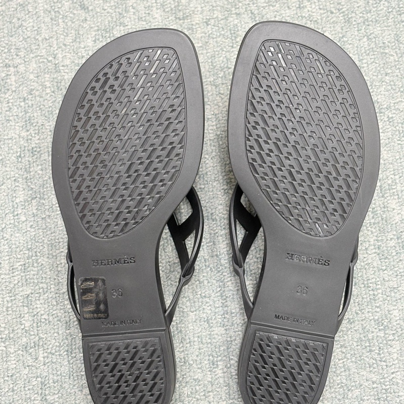 愛馬仕 hermes豬鼻子平底拖鞋 egerie 塑料拖鞋/人字拖/沙灘拖 黑色 36碼-3