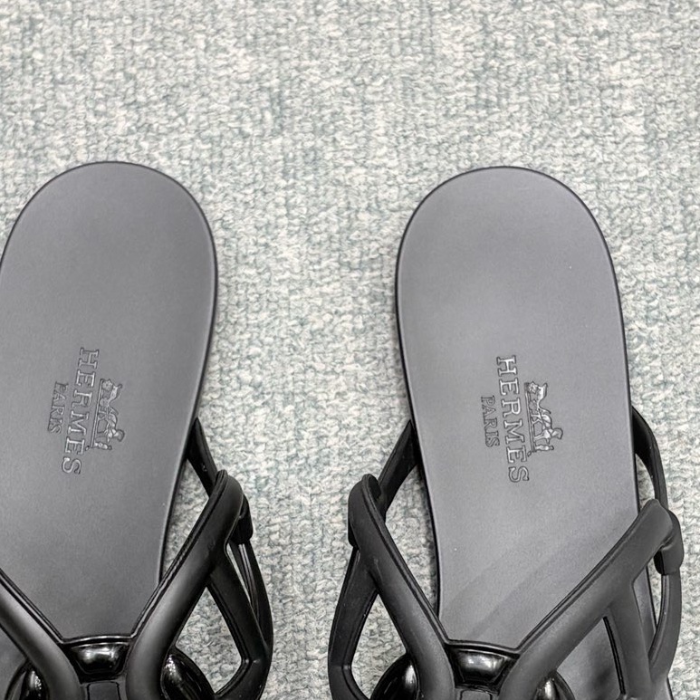 愛馬仕 hermes豬鼻子平底拖鞋 egerie 塑料拖鞋/人字拖/沙灘拖 黑色 36碼-4