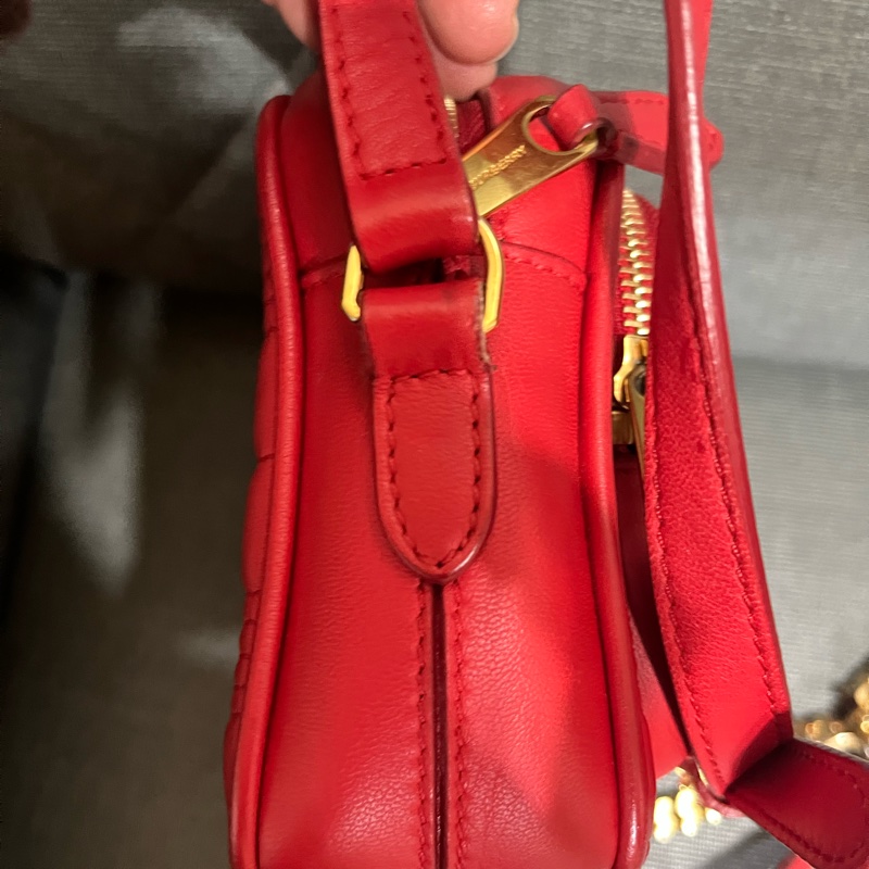 BURBERRY Lola TB字母絎縫羔羊皮鍊帶相機包#小#紅色-4