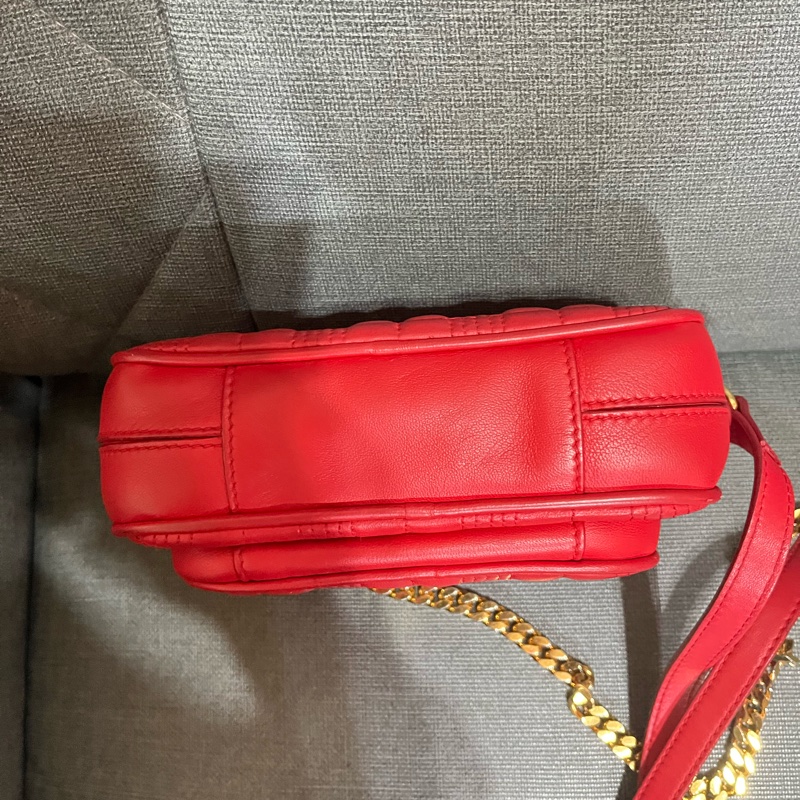 BURBERRY Lola TB字母絎縫羔羊皮鍊帶相機包#小#紅色-6