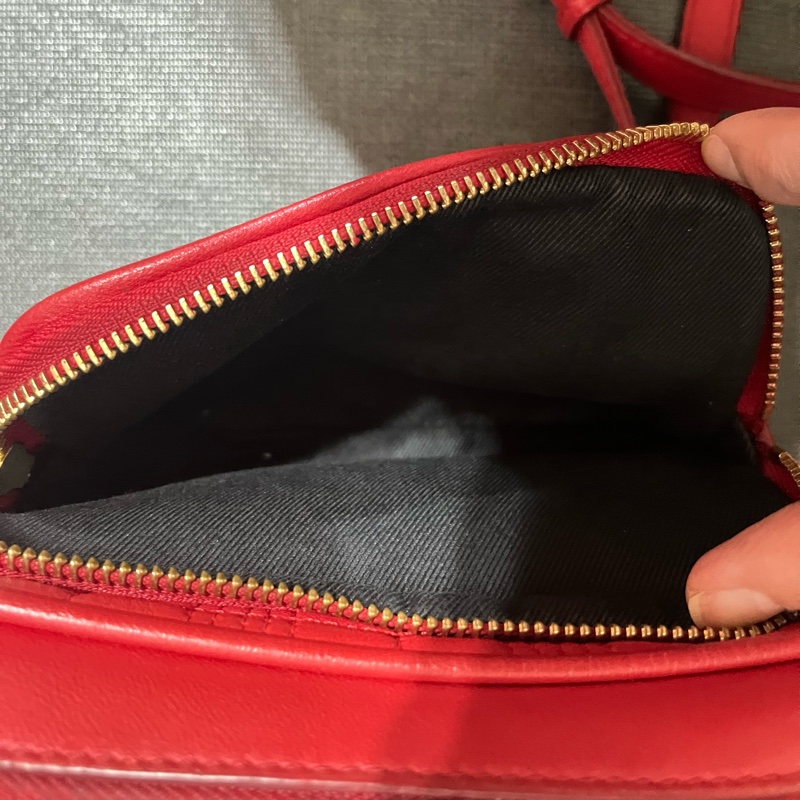 BURBERRY Lola TB字母絎縫羔羊皮鍊帶相機包#小#紅色-11