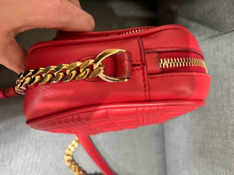 BURBERRY Lola TB字母絎縫羔羊皮鍊帶相機包#小#紅色-19