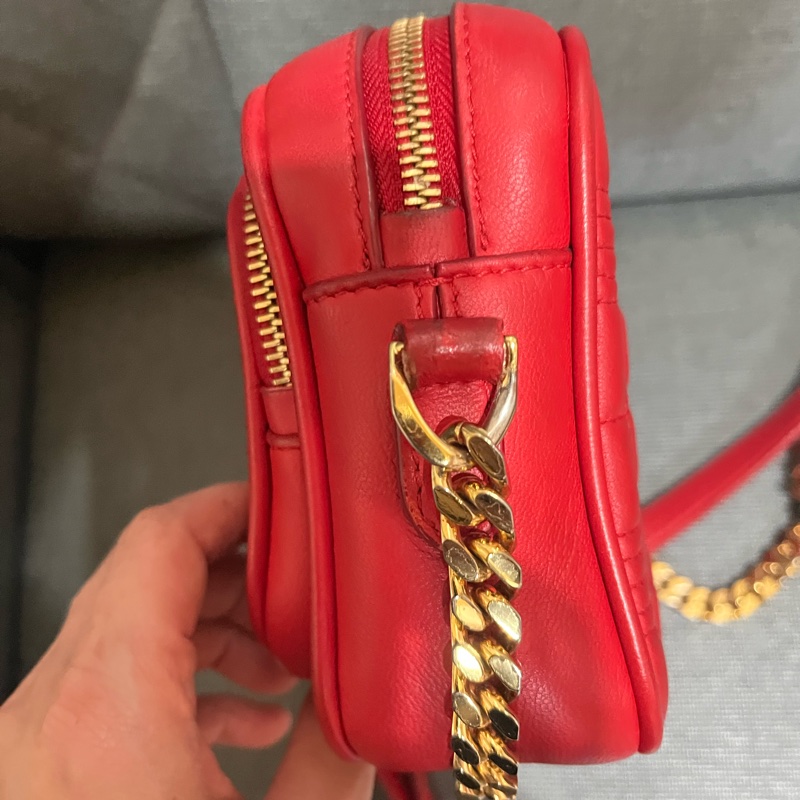 BURBERRY Lola TB字母絎縫羔羊皮鍊帶相機包#小#紅色-20