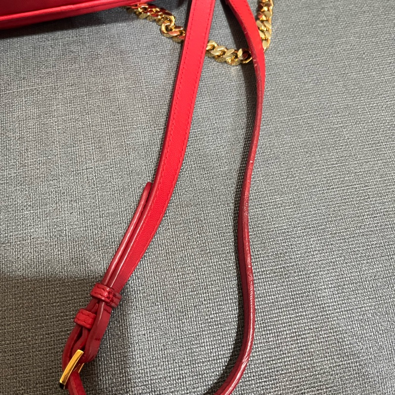 BURBERRY Lola TB字母絎縫羔羊皮鍊帶相機包#小#紅色-31