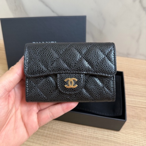 （全新）香奈兒 荔枝皮黑金 卡包/短夾