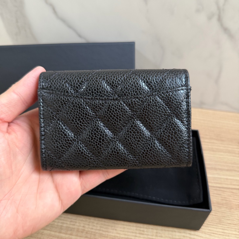 （全新）香奈兒 荔枝皮黑金 卡包/短夾-1