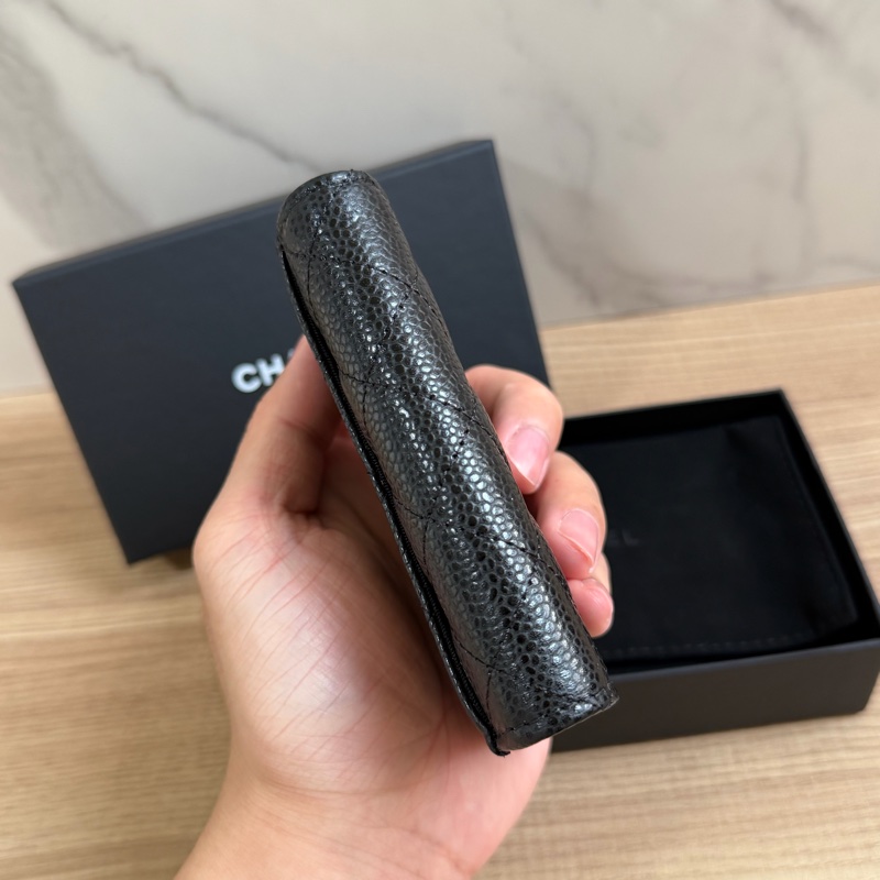 （全新）香奈兒 荔枝皮黑金 卡包/短夾-2