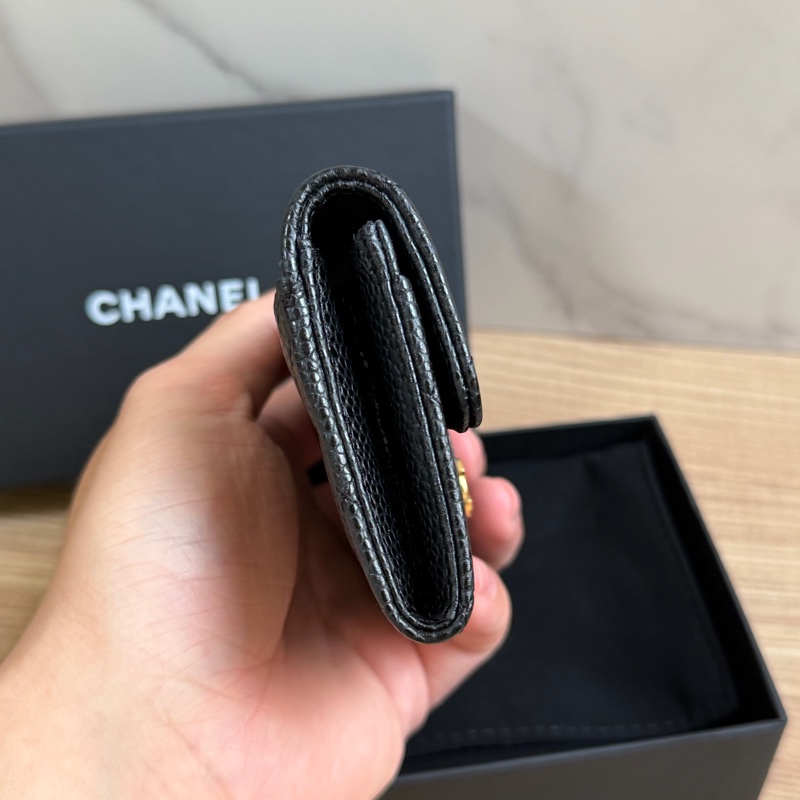 （全新）香奈兒 荔枝皮黑金 卡包/短夾-4