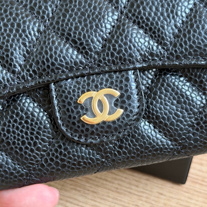 （全新）香奈兒 荔枝皮黑金 卡包/短夾-6