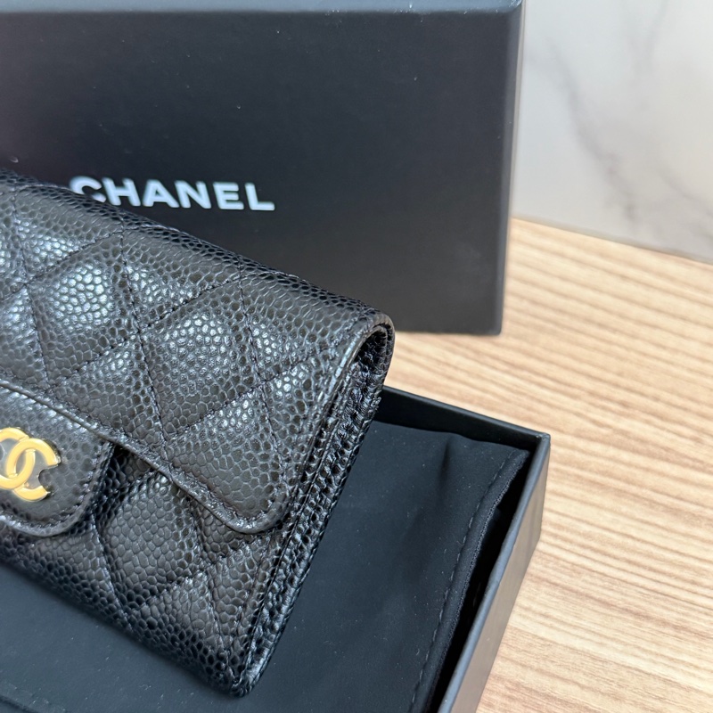 （全新）香奈兒 荔枝皮黑金 卡包/短夾-7