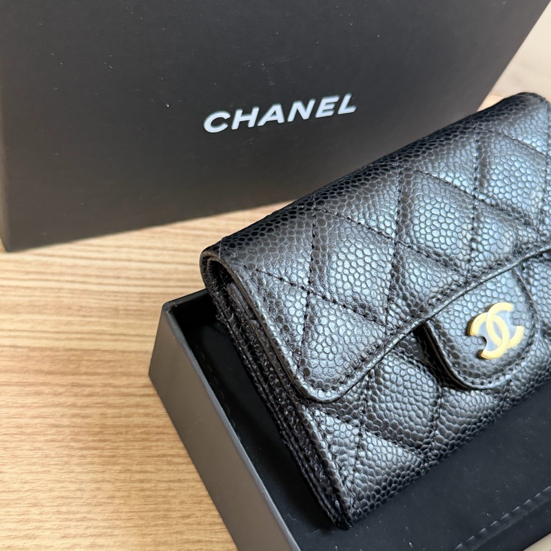 （全新）香奈兒 荔枝皮黑金 卡包/短夾-8