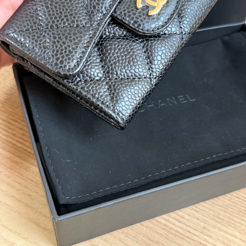 （全新）香奈兒 荔枝皮黑金 卡包/短夾-9