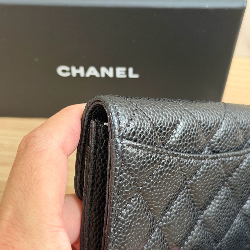 （全新）香奈兒 荔枝皮黑金 卡包/短夾-12