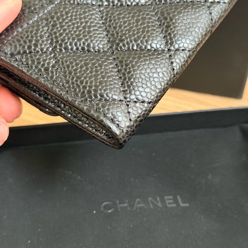 （全新）香奈兒 荔枝皮黑金 卡包/短夾-13